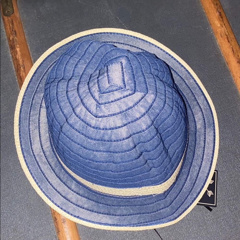 Denim Blue Hat with Cream accents.